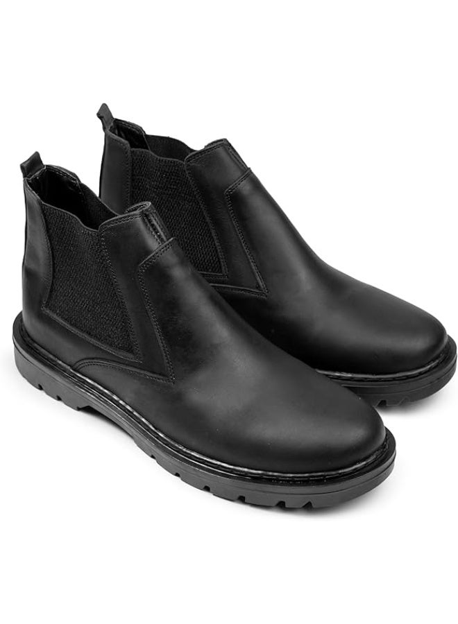 ناو شوز هاف بوت رجالي كلاسيك جلد مريح - تصميم إيطالي عصري بمطاط جانبي. - Image 1