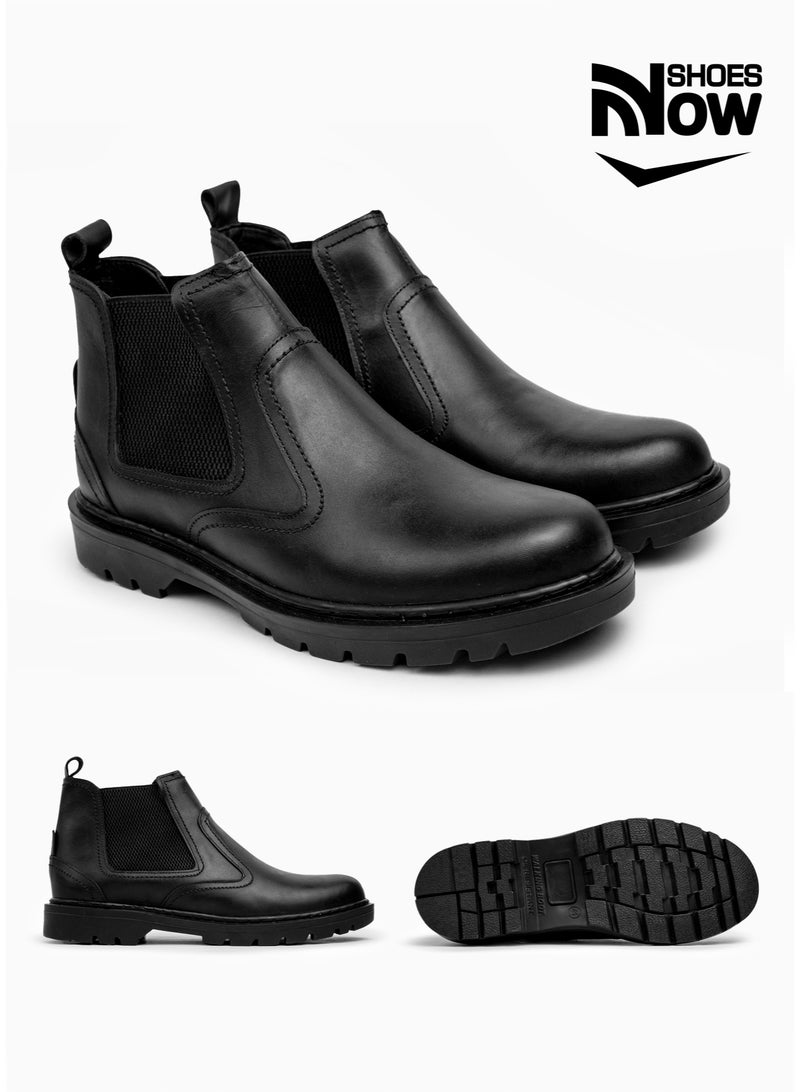 ناو شوز هاف بوت رجالي كلاسيك جلد مريح - تصميم إيطالي عصري بمطاط جانبي. - Image 2