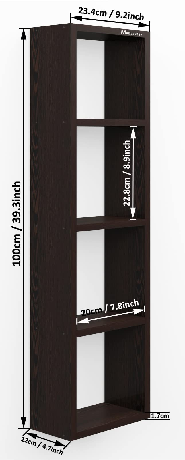 Mahaakaay Sumwud Royal Free Standing Wall Mounted with Fastners Bookcase Book Shelf Display Rack Wenge (Engineered Wood) - Image 5