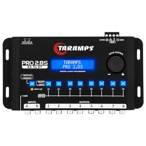 Taramp's معالج الصوت الرقمي الكامل Taramps Pro 2.8S DSP الأسود ومقسم الصوت مع 15 نطاقًا من المعادلة الجرافيكية و12 إعداد EQ وقناتين للدخول و8 قنوات للخروج لصوت السيارة، جودة الصوت - Image 1