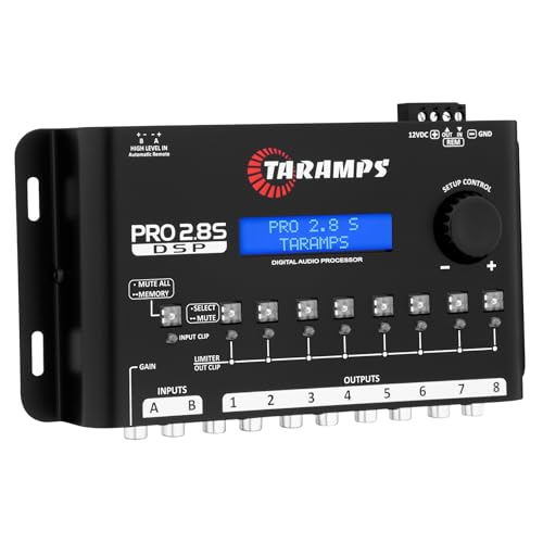 Taramp's معالج الصوت الرقمي الكامل Taramps Pro 2.8S DSP الأسود ومقسم الصوت مع 15 نطاقًا من المعادلة الجرافيكية و12 إعداد EQ وقناتين للدخول و8 قنوات للخروج لصوت السيارة، جودة الصوت - Image 2
