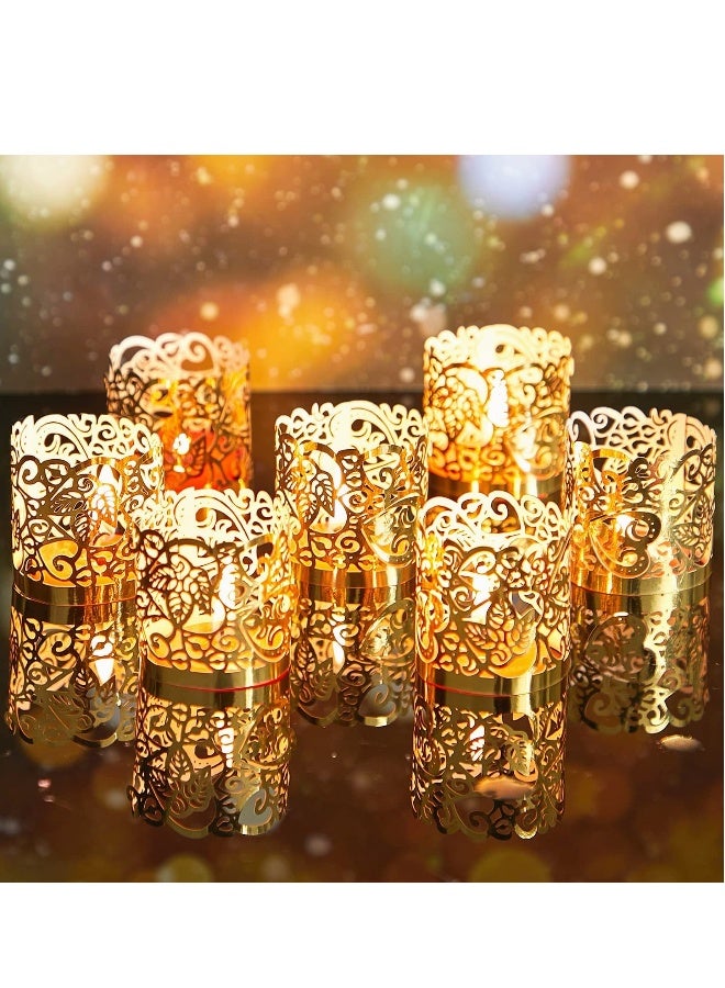 Tealight Votive Wrap Votive Candle Holders Laser Cutting Paper Candle Holder for Table LED Tealight Decor Party Wedding Gold 100 Pieces - Image 1