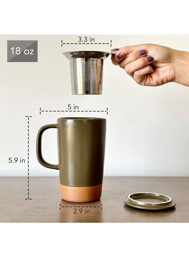 Mora Mora Ceramics Large Tea Mug with Loose Leaf Infuser and Ceramic Lid, 18 oz, Portable, Microwave and Dishwasher Safe, Tall Coffee Cup - Rustic Matte Ceramic Glaze, Modern Herbal Tea Strainer, Olive  - Image 3