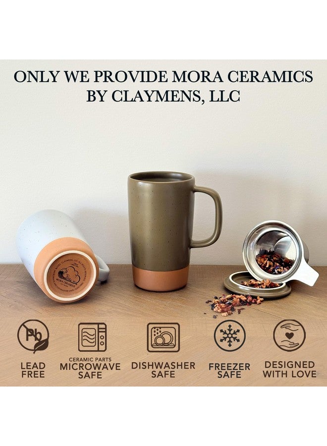 Mora Mora Ceramics Large Tea Mug with Loose Leaf Infuser and Ceramic Lid, 18 oz, Portable, Microwave and Dishwasher Safe, Tall Coffee Cup - Rustic Matte Ceramic Glaze, Modern Herbal Tea Strainer, Olive  - Image 4