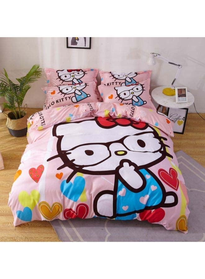 NIBEMINENT 4-Piece Cartoon Printed Duvet Cover Set Polyester Pink/Blue/Black - Image 1