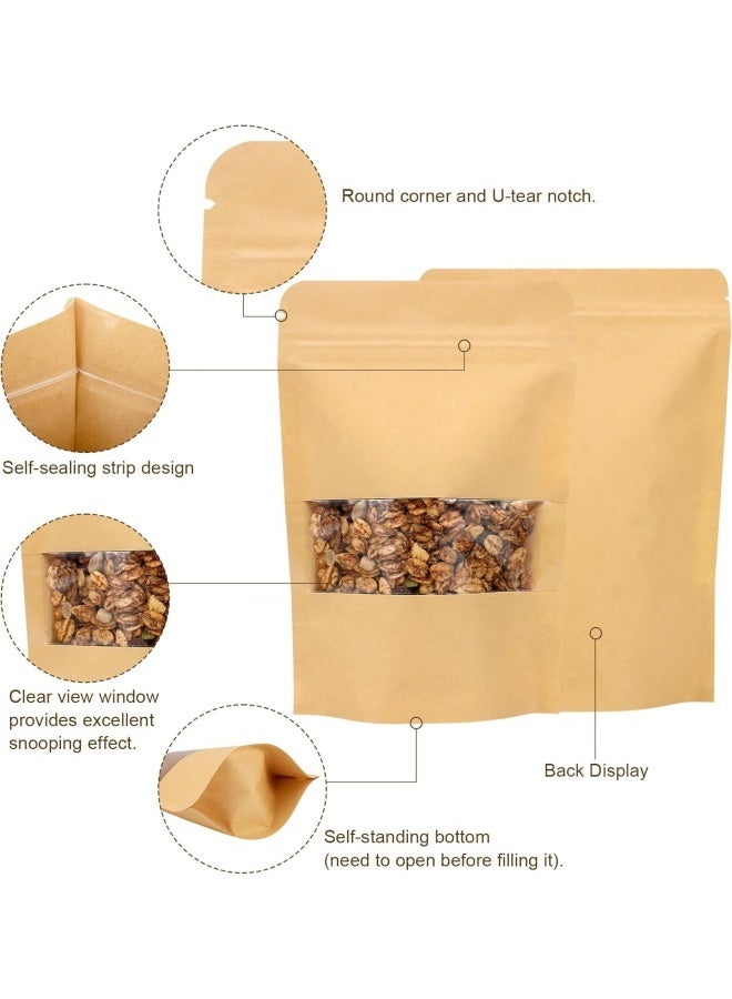 "50 pcs  Kraft Bags with Clear Window, Resealable Bags Stand Up Pouches Coffee Bags Sealable Bags for Packaging, Ziplock Stand Up Bags for Home or Business (15*22*4cm) " - Image 3