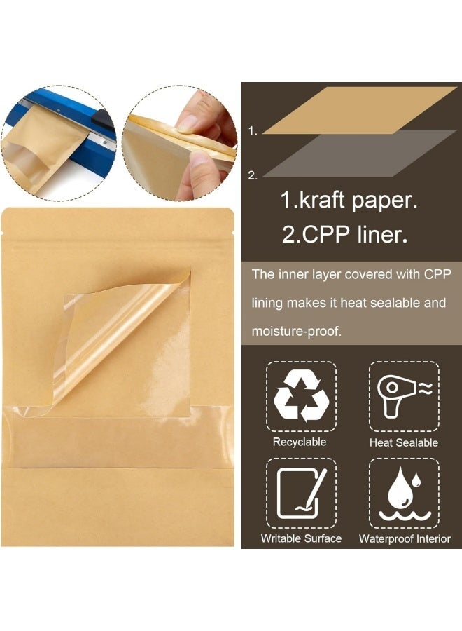 "50 pcs  Kraft Bags with Clear Window, Resealable Bags Stand Up Pouches Coffee Bags Sealable Bags for Packaging, Ziplock Stand Up Bags for Home or Business (15*22*4cm) " - Image 4