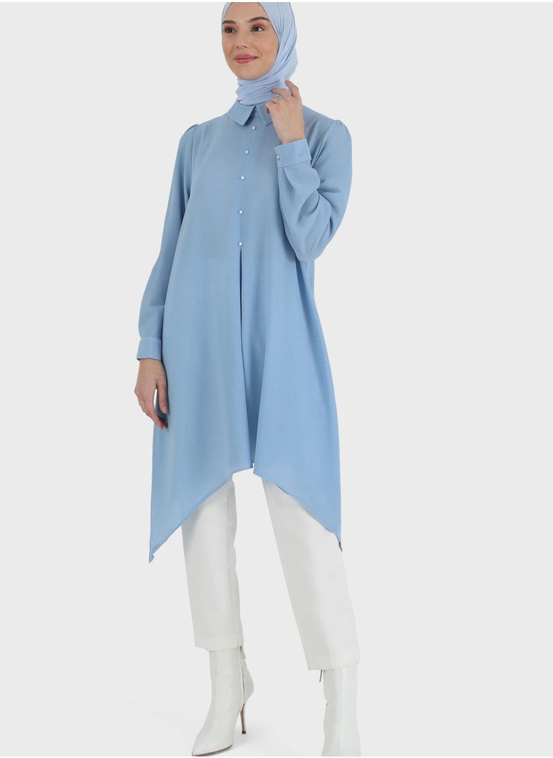 Tavin by Modanisa - Asymmetrical Hem Button Detail Tunic - Image 1