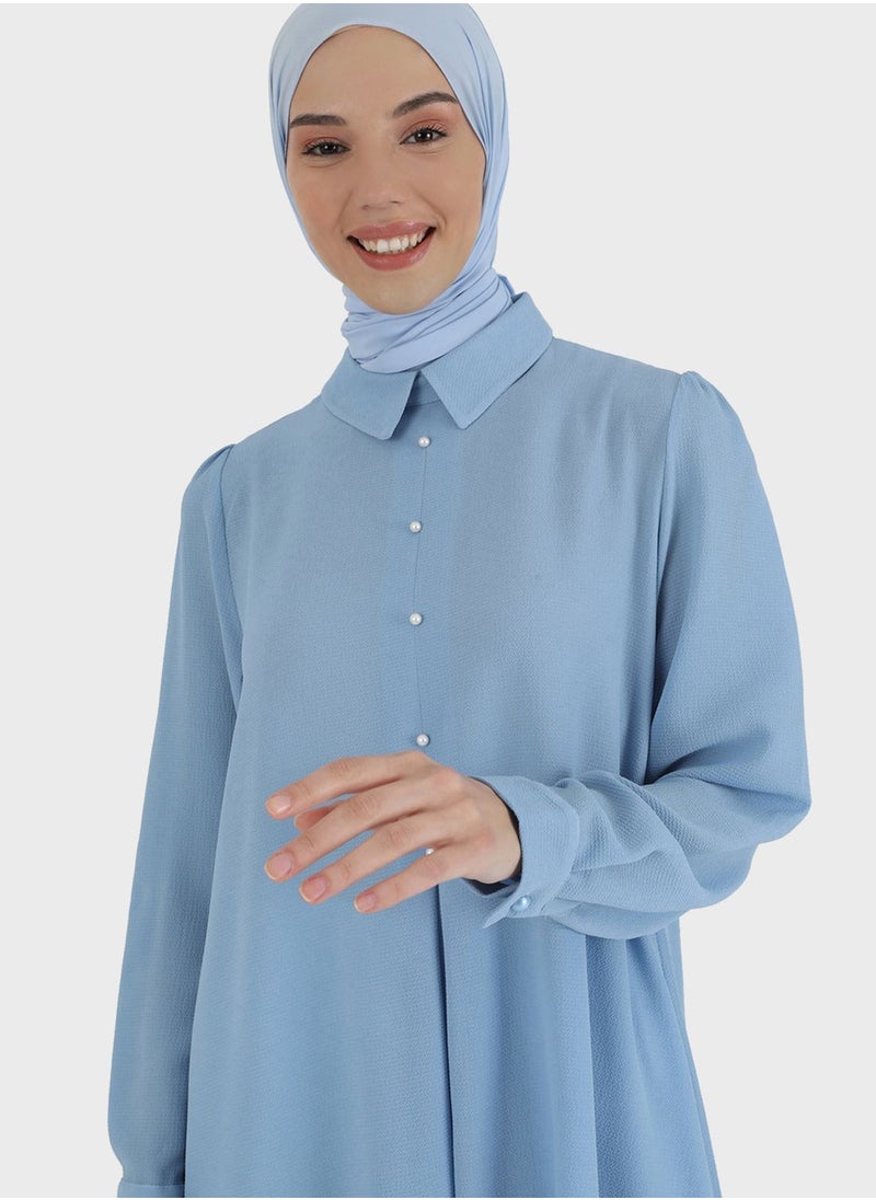 Tavin by Modanisa - Asymmetrical Hem Button Detail Tunic - Image 1
