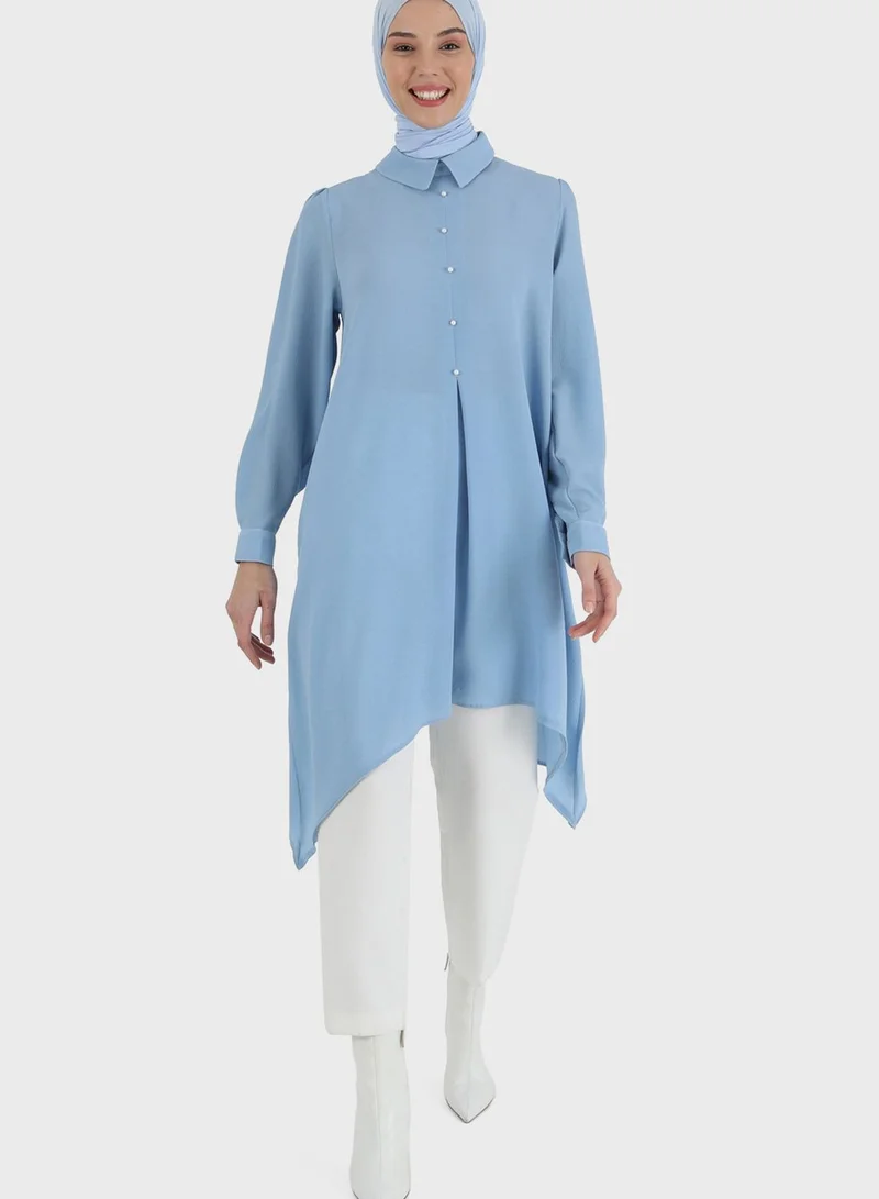 Tavin by Modanisa Asymmetrical Hem Button Detail Tunic