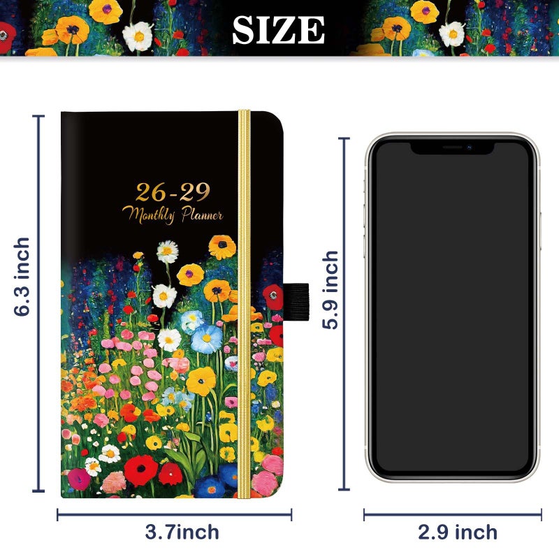 Lortarl Pocket Calendar 2026-2029 - 3-Year Monthly Pocket Calendar from July 2026-June 2029, 6.4" x 3.8", 2026-2028 Pockets Calendars for Purse, Monthly Planner with Bookmark - Image 3