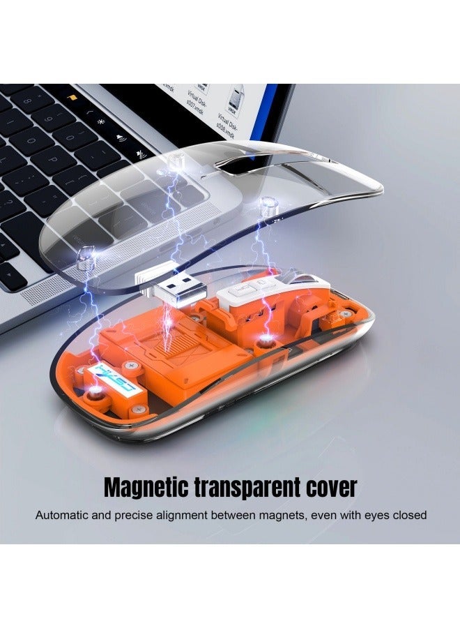 Three-mode transparent wireless mouse 2.4G/Bluetooth 5.1 silent magnetic rechargeable wireless mouse with power display - Image 4