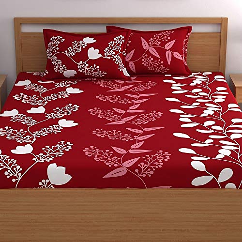 Home Ecstasy 100% Cotton King Bedsheet with 2 Pillow Covers, 140TC Cotton Floral Red Bedsheet for King Bed (9ft X 9ft) - Image 2