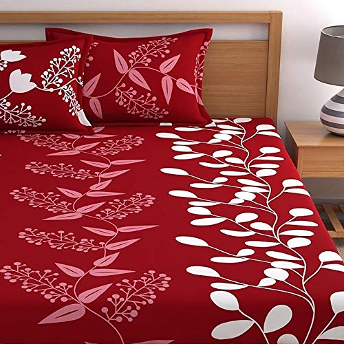 Home Ecstasy 100% Cotton King Bedsheet with 2 Pillow Covers, 140TC Cotton Floral Red Bedsheet for King Bed (9ft X 9ft) - Image 3