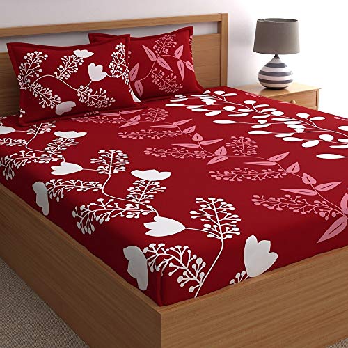Home Ecstasy 100% Cotton King Bedsheet with 2 Pillow Covers, 140TC Cotton Floral Red Bedsheet for King Bed (9ft X 9ft) - Image 1