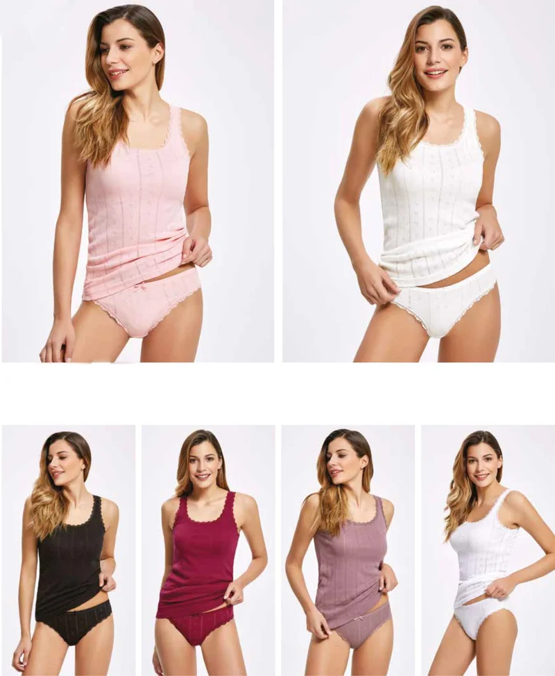 بيرولا ستايل Jacquard Wide Strap Tank Bikini Set Cotton