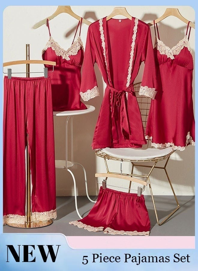 NIBEMINENT 5-Pack Women's Pyjama Set Sling with Chest Pad Nightdress Sweet Sleepwear Home Wearing Clothes Suits Ladies Floral Printing Nightwear Lingerie Robe Underwear Shorts Summer Spring - Image 1