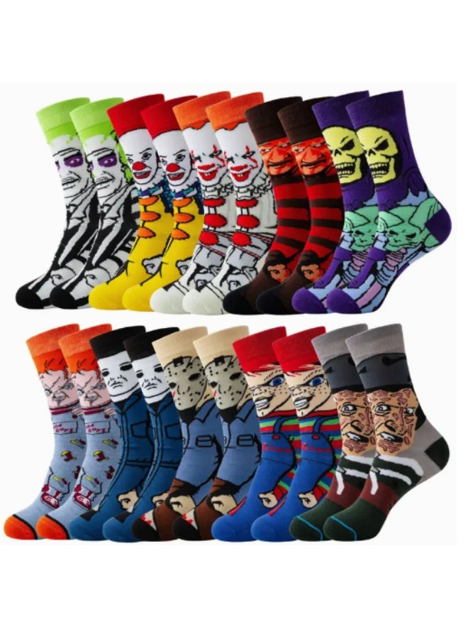 2 Pairs Cartoon Skateboard Crew Socks – Fun & Novelty Design, Breathable Polyester Blend, Unisex for Men & Women (Mix Colors, One-Size) - Image 1