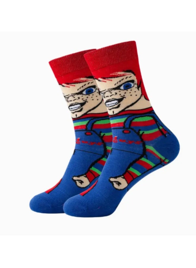 2 Pairs Cartoon Skateboard Crew Socks – Fun & Novelty Design, Breathable Polyester Blend, Unisex for Men & Women (Mix Colors, One-Size) - Image 2