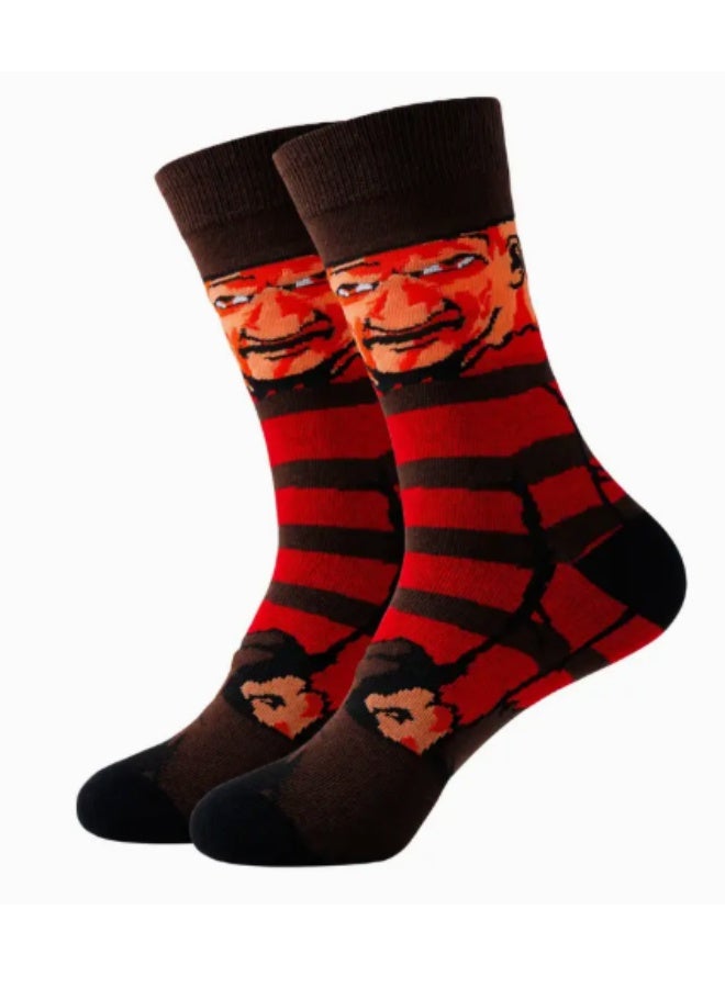 2 Pairs Cartoon Skateboard Crew Socks – Fun & Novelty Design, Breathable Polyester Blend, Unisex for Men & Women (Mix Colors, One-Size) - Image 3