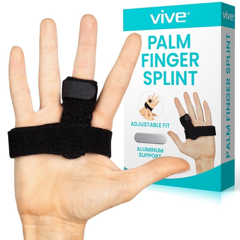Vive Trigger Finger Splint Brace - Middle, Pinky, Pointer, Ring and Thumb Support - Palm Strap Included - Straighten Curved or Broken Fingers - Adjustable, Breathable Fit - Aluminum Pain Relief Guard - Image 1