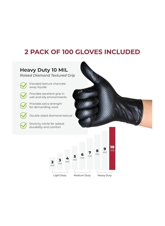 Heavy Duty Nitrile Gloves, 10 mil Thick, 2 Pack, 100 per Pack, Diamond Textured Grip, Latex Free, Food Safe, Household - Image 2