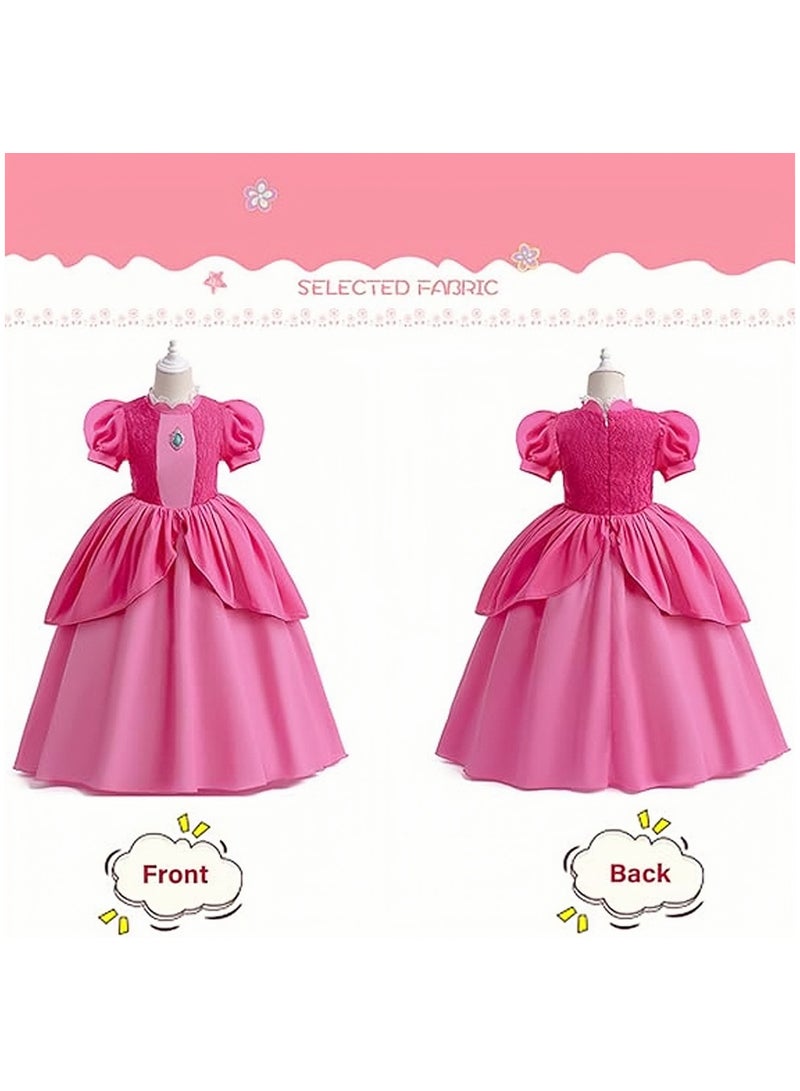 AUTOYSUR Girls Princess Dress Costume for Princess Peach Cosplay Costumes,Brigitte Princess Dress Lace Patchwork Puffy Skirt,Kids Outfits with Crown for Kids School Birthday Party - Image 2