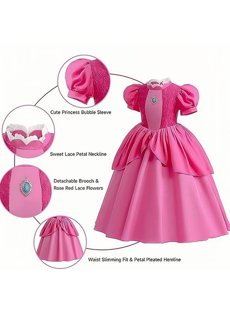 AUTOYSUR Girls Princess Dress Costume for Princess Peach Cosplay Costumes,Brigitte Princess Dress Lace Patchwork Puffy Skirt,Kids Outfits with Crown for Kids School Birthday Party - Image 3