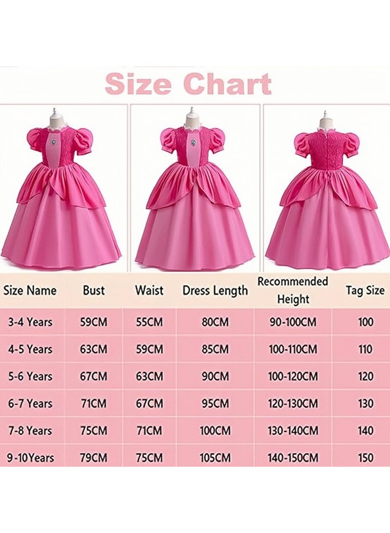 AUTOYSUR Girls Princess Dress Costume for Princess Peach Cosplay Costumes,Brigitte Princess Dress Lace Patchwork Puffy Skirt,Kids Outfits with Crown for Kids School Birthday Party - Image 4