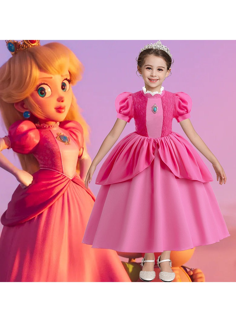 AUTOYSUR Girls Princess Dress Costume for Princess Peach Cosplay Costumes,Brigitte Princess Dress Lace Patchwork Puffy Skirt,Kids Outfits with Crown for Kids School Birthday Party - Image 5