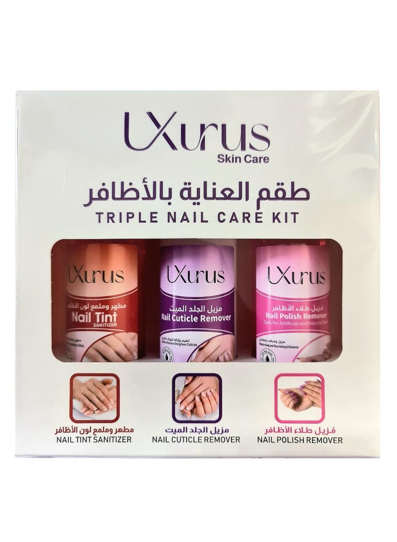LXurus 3 Pieces Nail Care Kit (Nail Tint + Nail Cuticle Remover + Nail Polish Remover)  - 3x125ml - Image 1