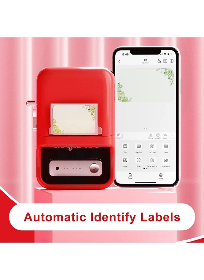 NIIMBOT - B21 Bluetooth Label Maker Inkless Label Printer with 1 Roll 50*30mm White Label Sticker, Portable Thermal Label Maker with 20-50mm Print Width, Great for Clothing, Address, Business, Supermarket,  Retail Store Printing Barcods, Red - Image 1