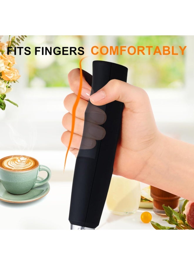 MUNTAQI Rechargeable Black Handheld Milk Frother Wand – Electric 3-Speed Coffee Mixer with 3 Stainless Steel Whisk Heads – Latte, Cappuccino & Drink Frothing Tool - Image 3