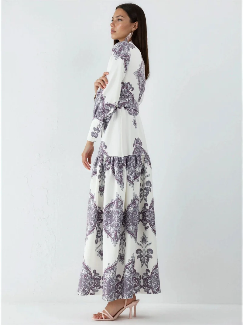 Jennyfer Paisley Print Belted Maxi Dress with Shirt Collar