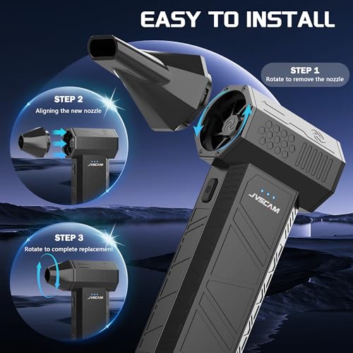 JVSCAM منفاخ هواء مضغوط - منفاخ هواء كهربائي مع محرك بدون فرش - 3 سرعات قابلة للتعديل منفاخ هواء لاسلكي - منفاخ هواء قابل لإعادة الشحن للكمبيوتر، لوحة المفاتيح، السيارة، في الهواء الطلق، المنزل (X3) - Image 5