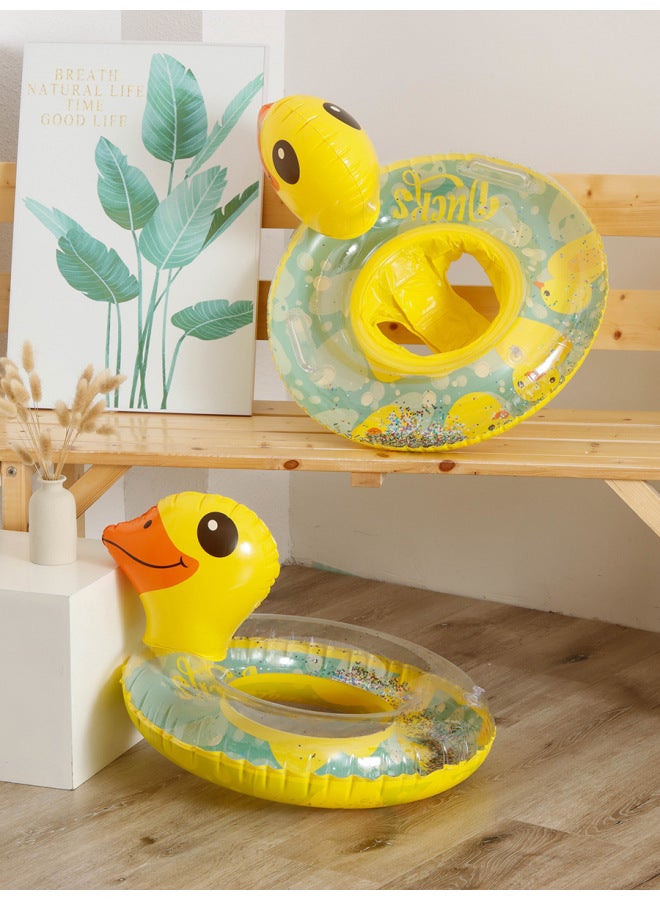 Generic Couple Sequined Yellow Duck Thickened Children's Swimming Ring Baby Seat Ring Children's Sitting Ring Inflatable Swimming Ring Underarm Ring-Inner Diameter After Inflation:Pink Bowknot Pants (for 1- - Image 2