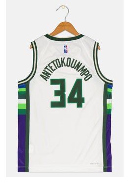 Nike Nike x NBA Kids Boy Dri Fit Giannis Antetokounmpo Basketball Jersey, White  - Image 2