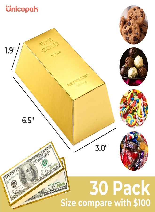 UnicoPak 30 Pack Gold Bar Party Favor Boxes, Simulated Foil Gold Treat Boxes Candy Boxes Decorated Boxes, with FINE GOLD 999.9 Embossed Pattern, 6.5x3 Inch Gift Boxes for Candy, Halloween, Christmas - Image 2