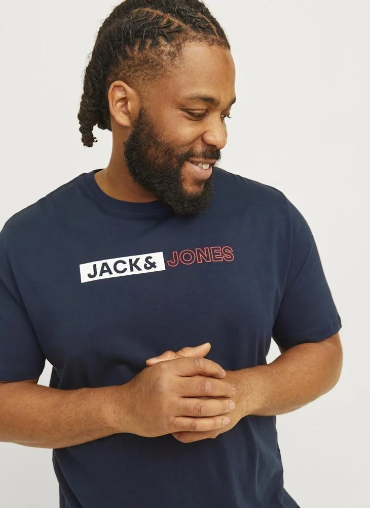 JACK & JONES  Plus Size Logo Regular Fit Crew Neck Plus size T-Shirt for Men | Best Price UAE
