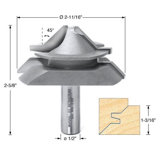 Amana Tool - 55390 Carbide Tipped Lock Miter 45 Deg x 2-11/16 Dia x 1-3/16 x 1/2" Shan - Image 2