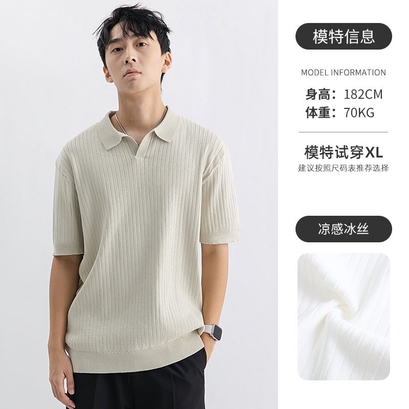 Men's Summer Knit Polo Shirt Short Sleeve Business Casual Top - Image 2