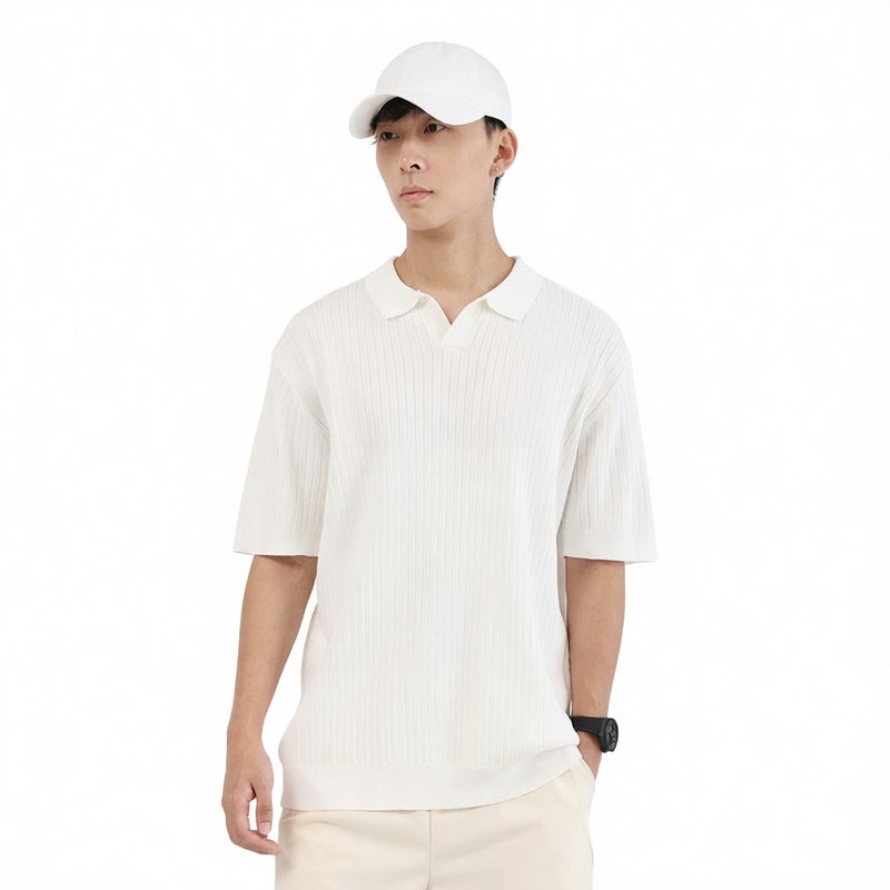 Men's Summer Knit Polo Shirt Short Sleeve Business Casual Top - Image 1