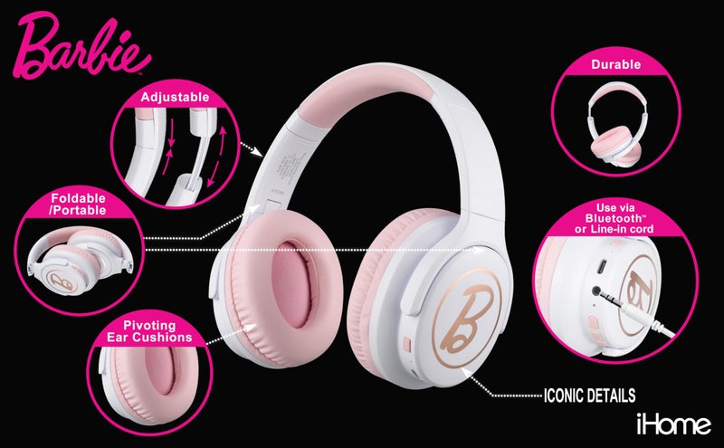 eKids Barbie Wireless Headphones with Microphone, Bluetooth Headphones Include Aux Cord, Earphones for School, Home, or Travel - Image 2