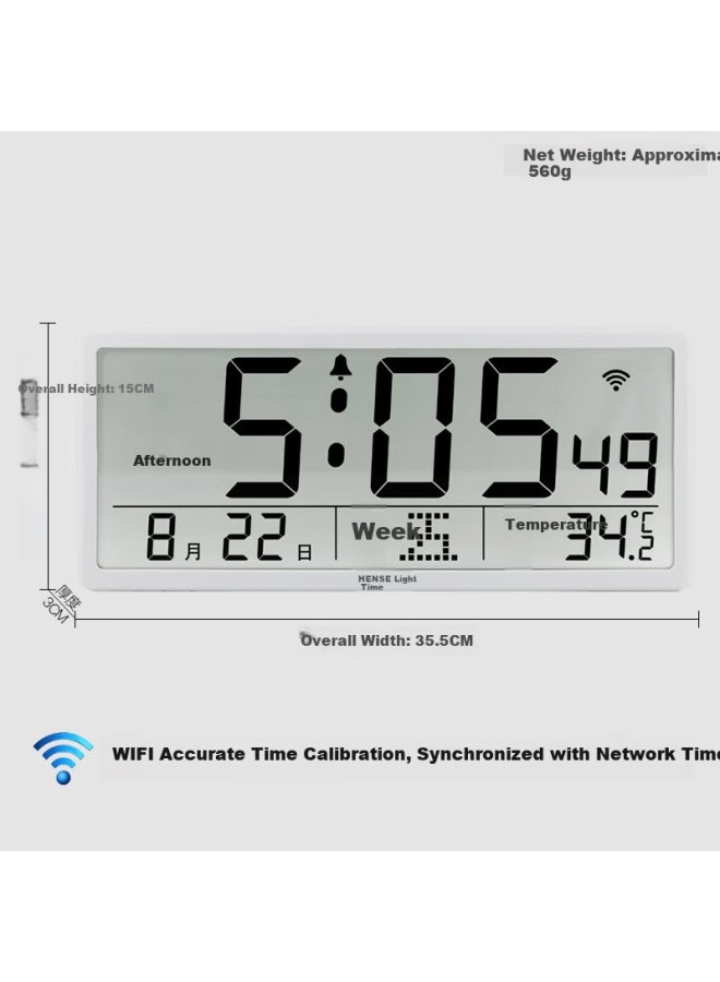 Hense Automatic Time-setting Electronic Clock Creative Large Screen Desk Clock Alarm Clock Wall Clock Multifunctional Clock Ha88 White Wifi Clock Back-to-school Season - Image 2