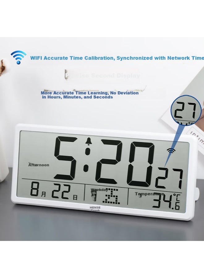 Hense Automatic Time-setting Electronic Clock Creative Large Screen Desk Clock Alarm Clock Wall Clock Multifunctional Clock Ha88 White Wifi Clock Back-to-school Season - Image 1