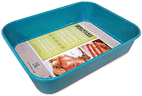 casaWare Ceramic Coated NonStick LasagnaRoaster Pan 13 x 10 x 3Inch Blue Granite