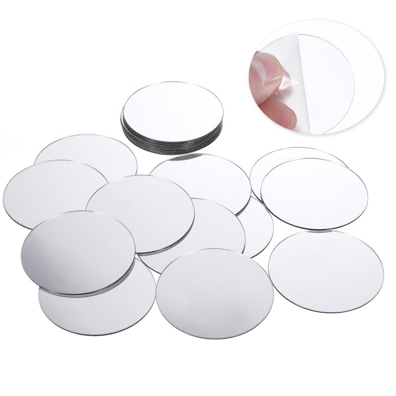 Trinkrittey 20Pcs Mini Acrylic Round Mirror Tiles Self Adhesive Silver Classic Style Mosaic Tiles for DIY Crafts Wall Decor Jewelry Making 2 Inch - Image 3