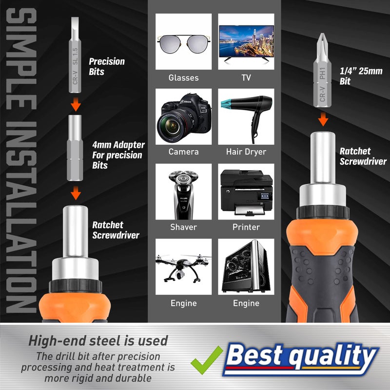 Amartisan 22 IN 1 Ratchet Screwdriver Set, Precision Multi-bit Ratchet Screw Drivers, Slotted/Philips/Pozi/Torx - Image 4