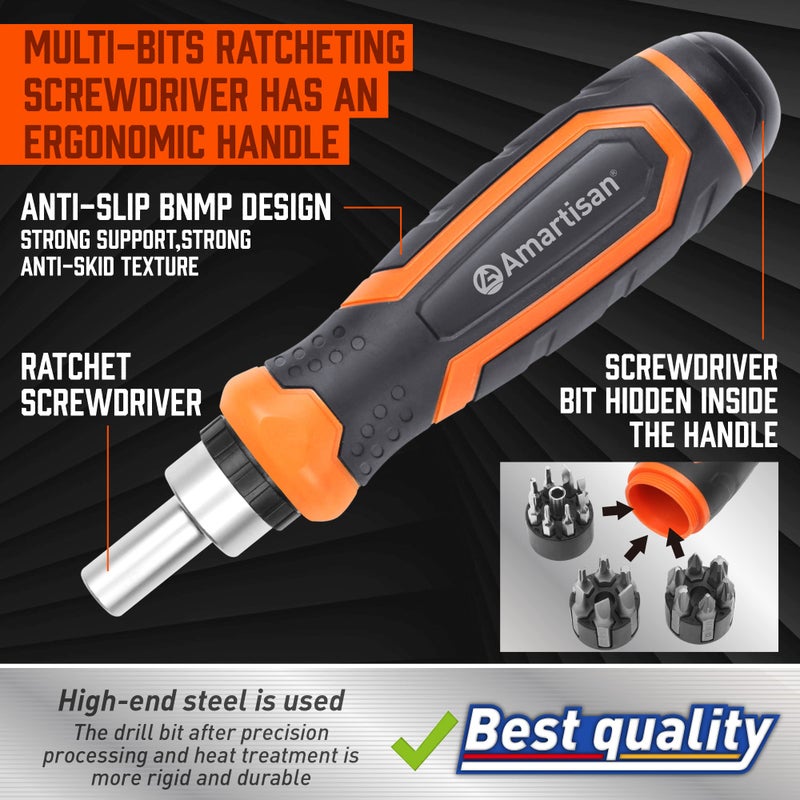 Amartisan 22 IN 1 Ratchet Screwdriver Set, Precision Multi-bit Ratchet Screw Drivers, Slotted/Philips/Pozi/Torx - Image 2
