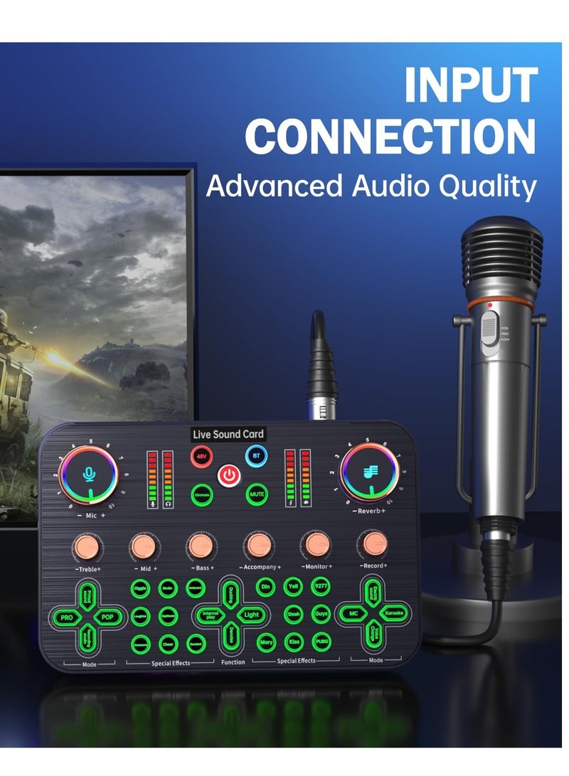 Excefore Gaming Audio Mixer, Streaming Audio Mixer, Audio Mixer, Audio Interface, 48V Phantom Power, for Live Streaming, Podcast Recording, Vocal, Game Voice, Youtube, TikTok, PC, Guitar - Image 3